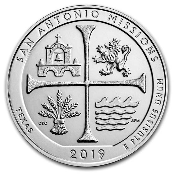 2019-P 5 oz Silver ATB San Antonio Missions, TX (w/Box &amp; COA)