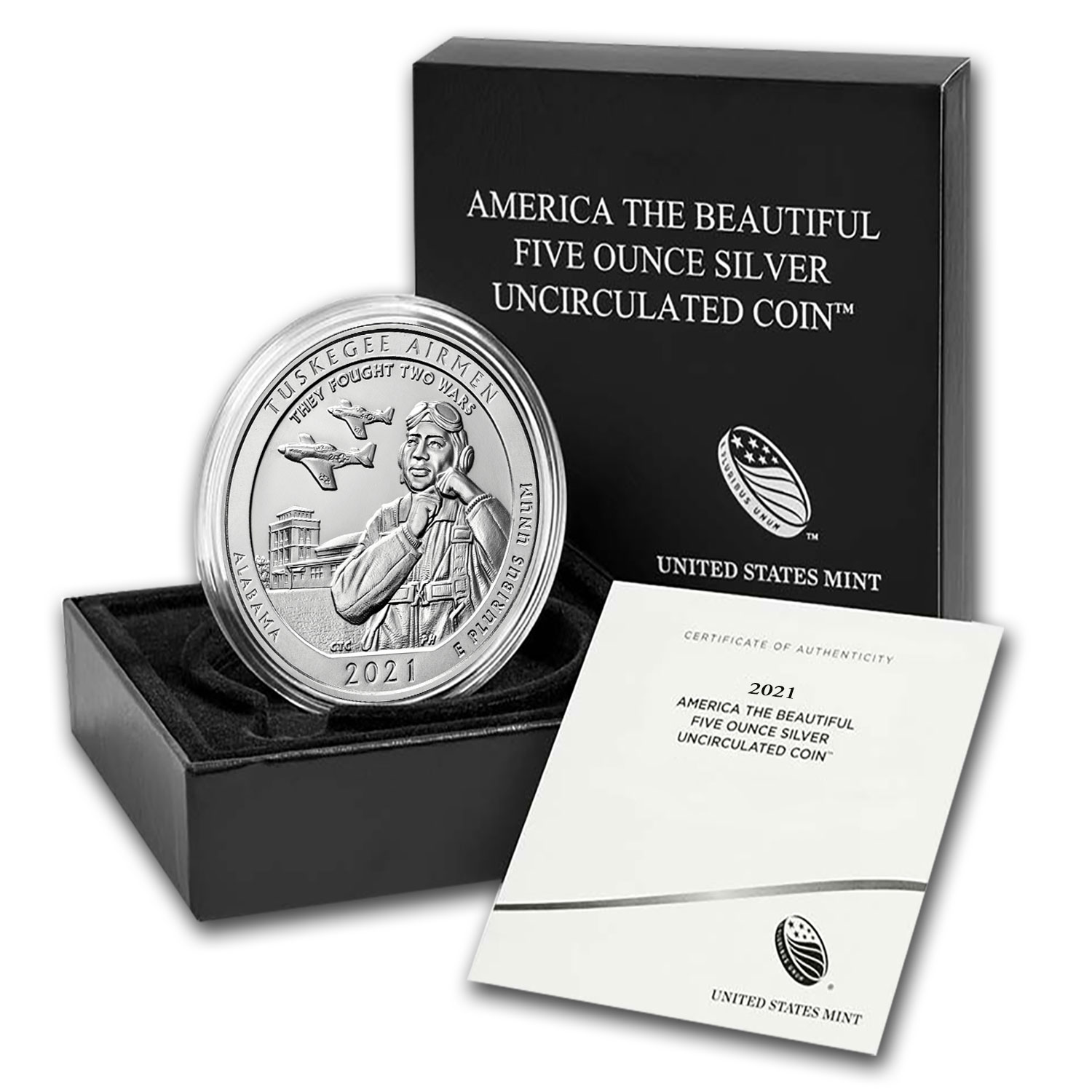 2021-P 5 oz Silver ATB Tuskegee Airmen, AL (w/Box & COA)