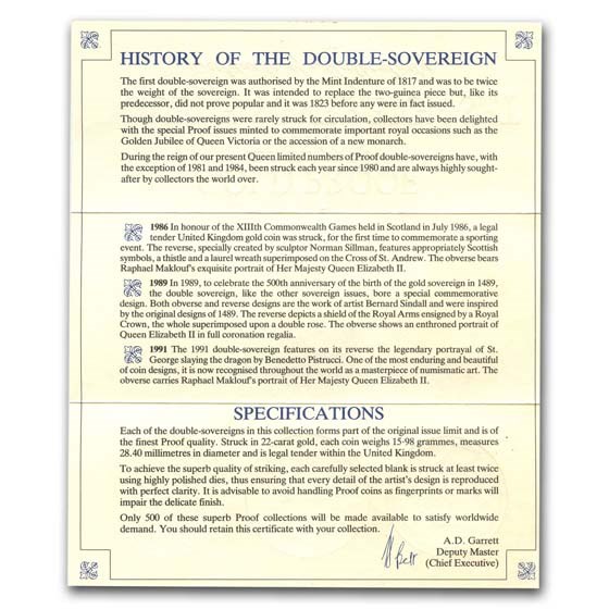 1986-89-91 Great Britain 3-Coin Gold Double Sovereign Proof Set