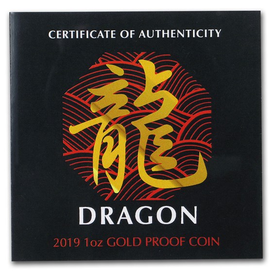 OGP Box &amp; COA - 2019 Australia 1 oz Gold Dragon PF (Empty)
