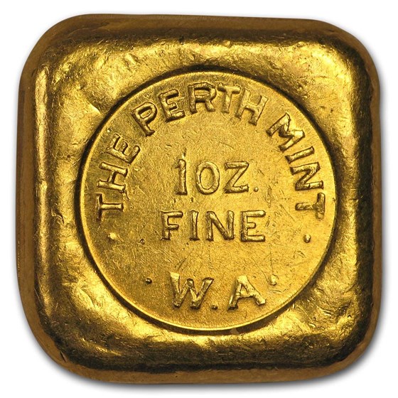 1 oz Gold Square Button - Perth Mint (Poured, Old Style Swan)