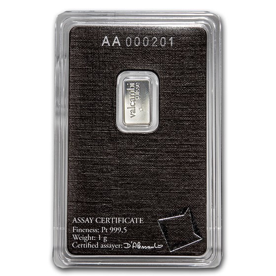 1 gram Platinum Bar - Valcambi (In Assay)