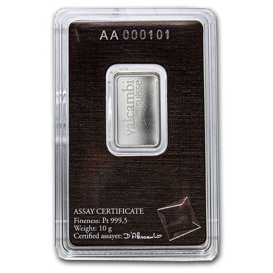 10 gram Platinum Bar - Valcambi (In Assay)