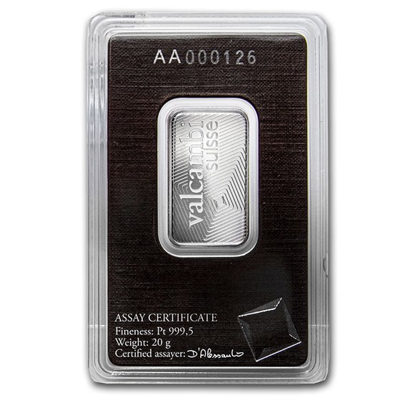 20 gram Platinum Bar - Valcambi (In Assay)
