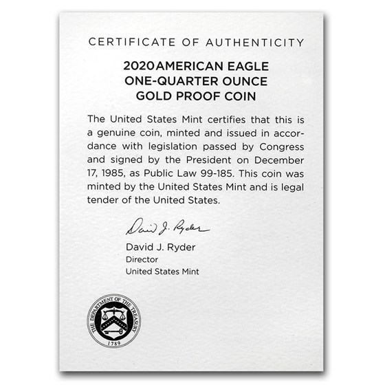 2020-W 1/4 oz Proof American Gold Eagle (w/Box &amp; COA)