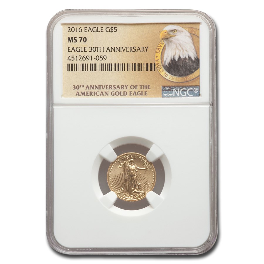 2016 1/10 oz Gold Eagle MS-70 NGC (30th Anniversary, Eagle Label)