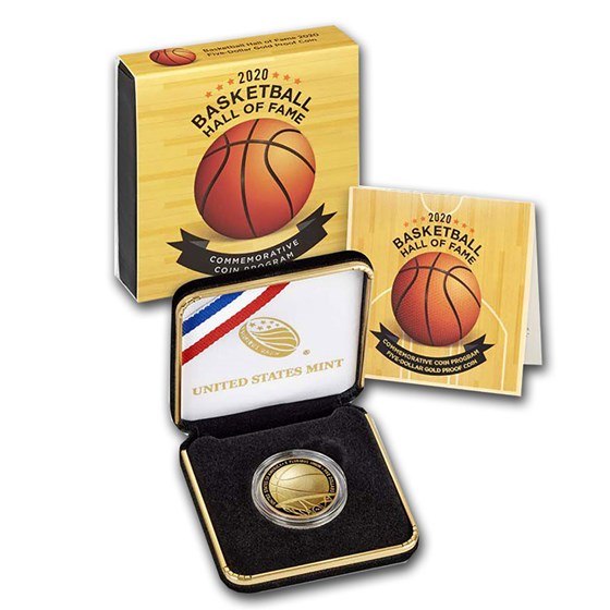 2020-W Gold $5 Basketball Hall of Fame Proof (Box &amp; COA)