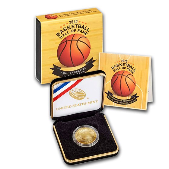 2020-W Gold $5 Basketball Hall of Fame BU (Box &amp; COA)