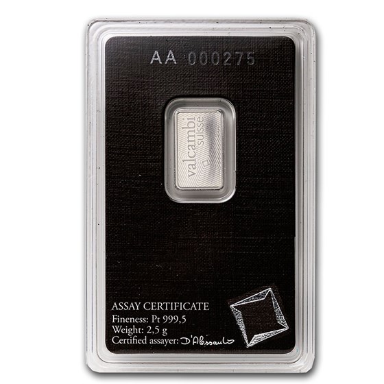 2.5 gram Platinum Bar - Valcambi (In Assay)