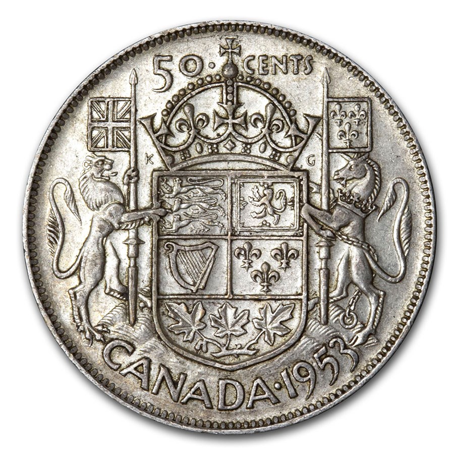 1953-1958 Canada Silver 50 Cents Elizabeth II Avg Circ