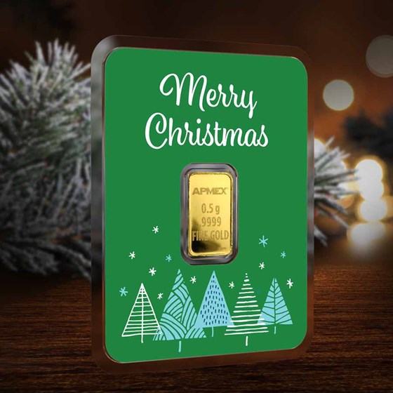 1/2 gram Gold Bar - APMEX (w/Green Merry Christmas Card, In TEP)