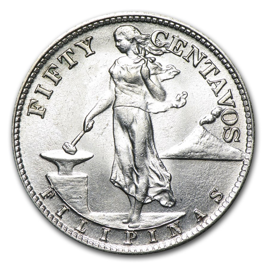 1944-45 Philippines Silver 50 Centavos AU/BU