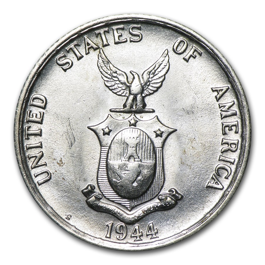 1944-45 Philippines Silver 50 Centavos AU/BU