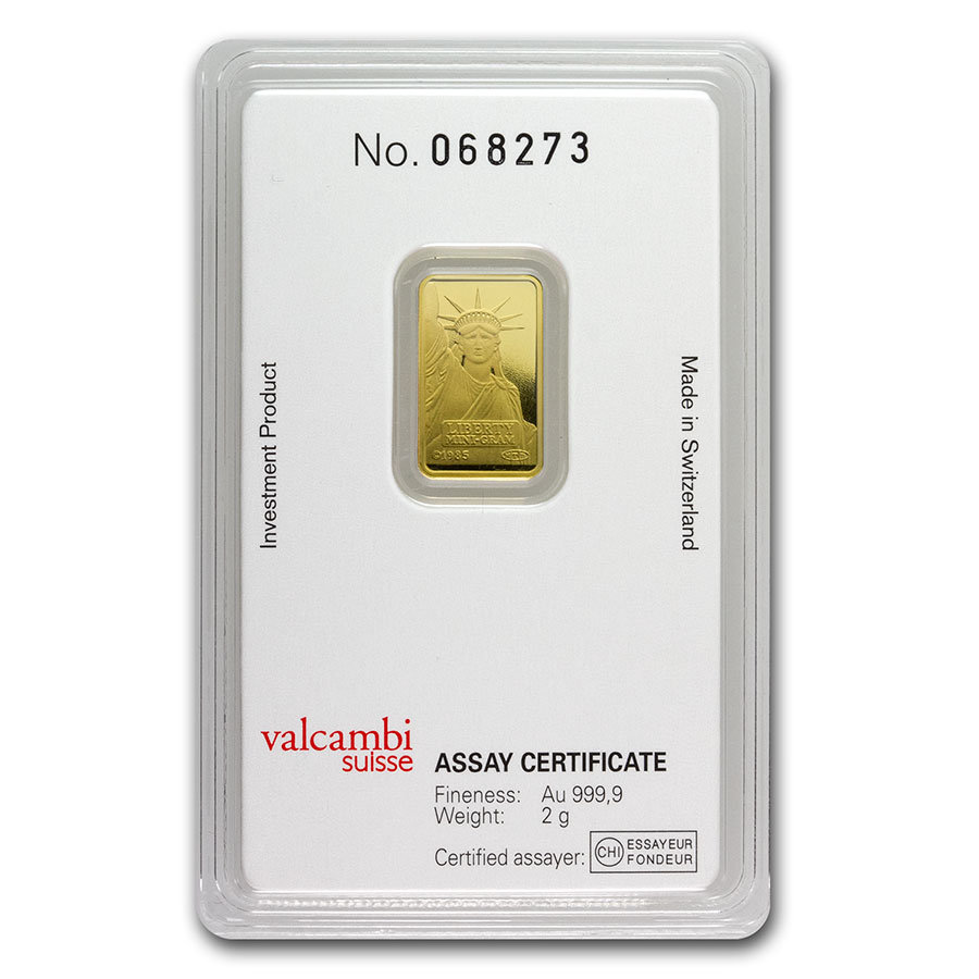 2 gram Gold Bar - Credit Suisse Statue of Liberty (New Assay)