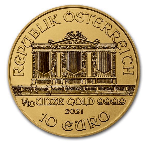2021 Austria 1/10 oz Gold Philharmonic BU