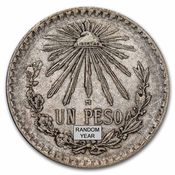 1920-1945 Silver Mexican 1 Peso Cap & Rays Avg Circ