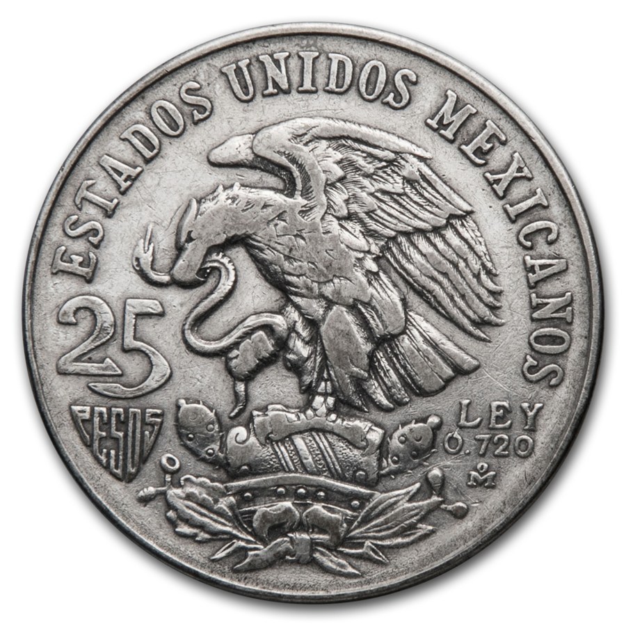 1968 Mexico Silver 25 Pesos Olympics Avg Circ