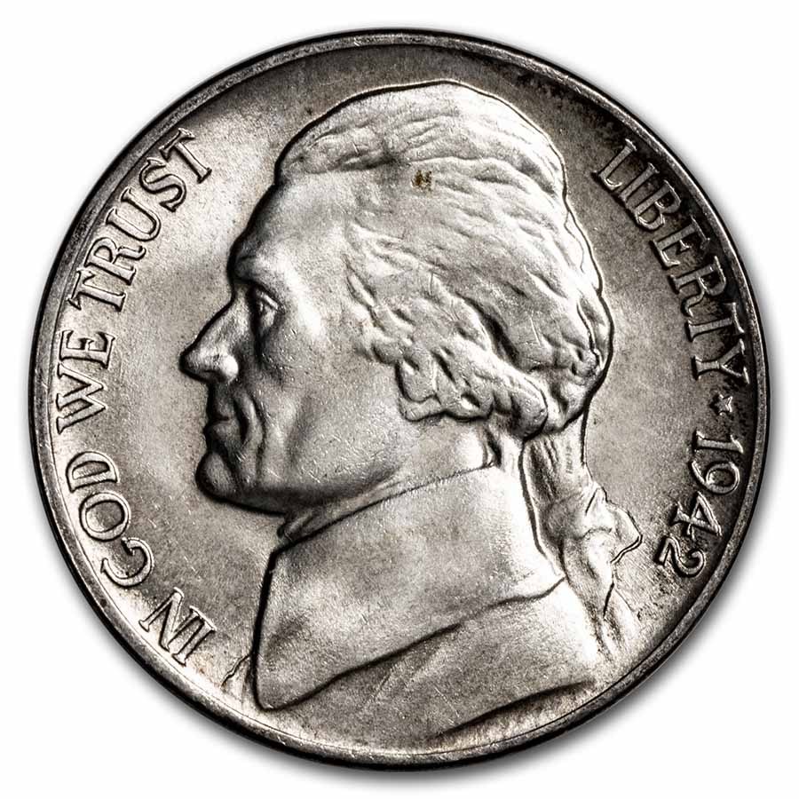 1942-P 35% Silver Wartime Jefferson Nickel Roll BU