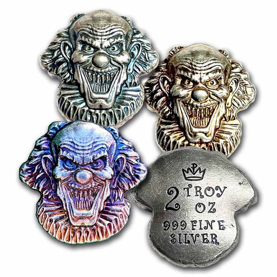 2 oz Hand Poured Silver - Evil Clown (w/Custom Pouch)