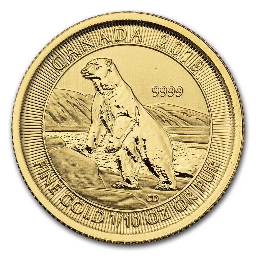 2019 Canada 1/10 oz Gold $5 Polar Bear BU