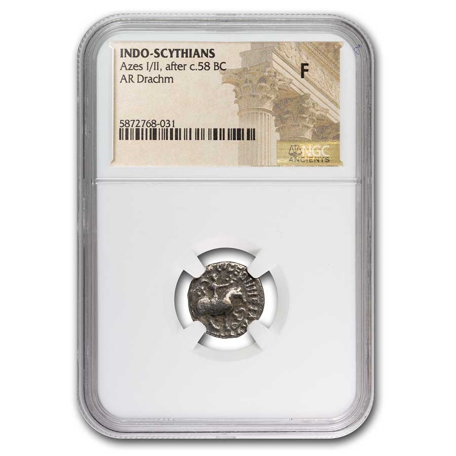 Indo Scythian AR Drachm Azes I/II (c.58 BC) Fine NGC