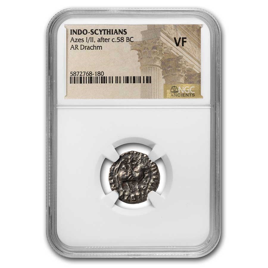 Indo Scythian AR Drachm Azes I/II (c.58 BC) VF NGC