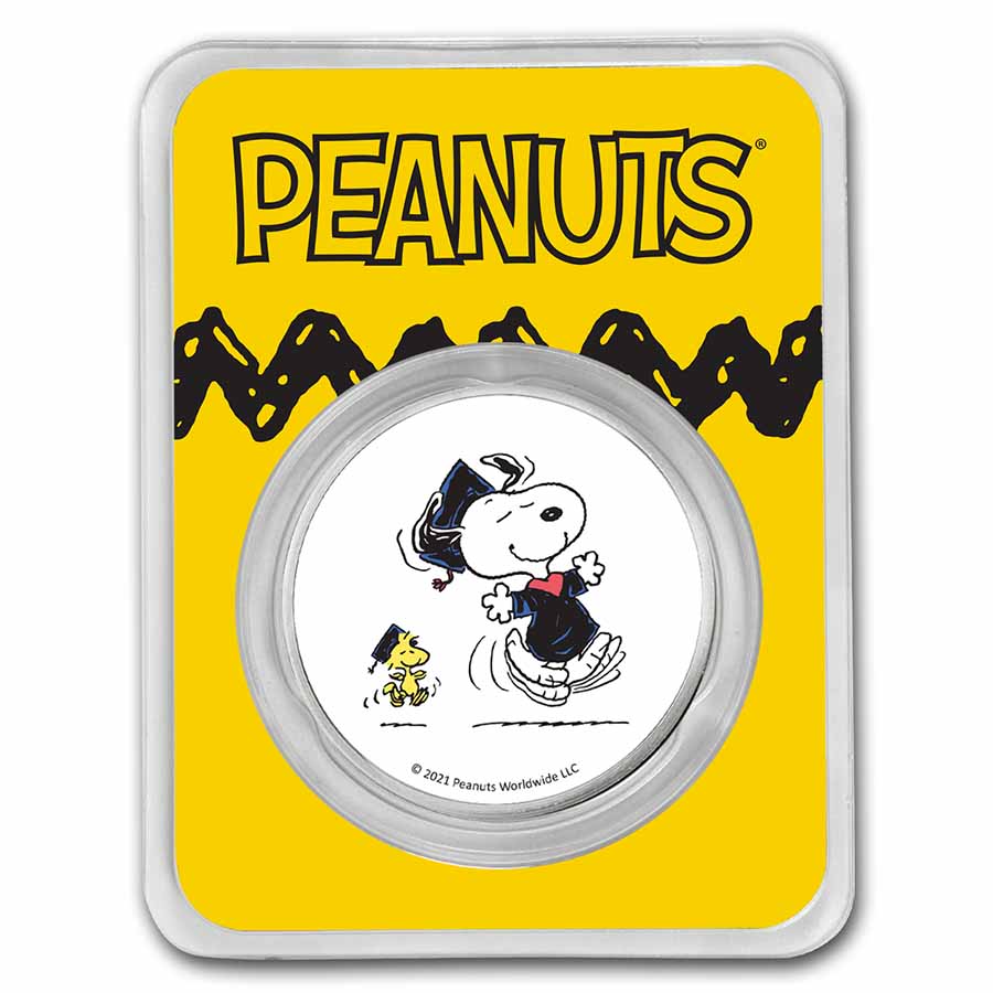 Peanuts® Snoopy & Woodstock Graduation 1 oz Colorized Silver