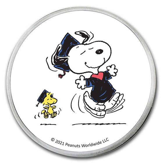 Peanuts® Snoopy &amp; Woodstock Graduation 1 oz Colorized Silver