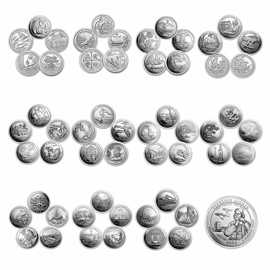 Complete 56-Coin 5 oz Silver America The Beautiful Set