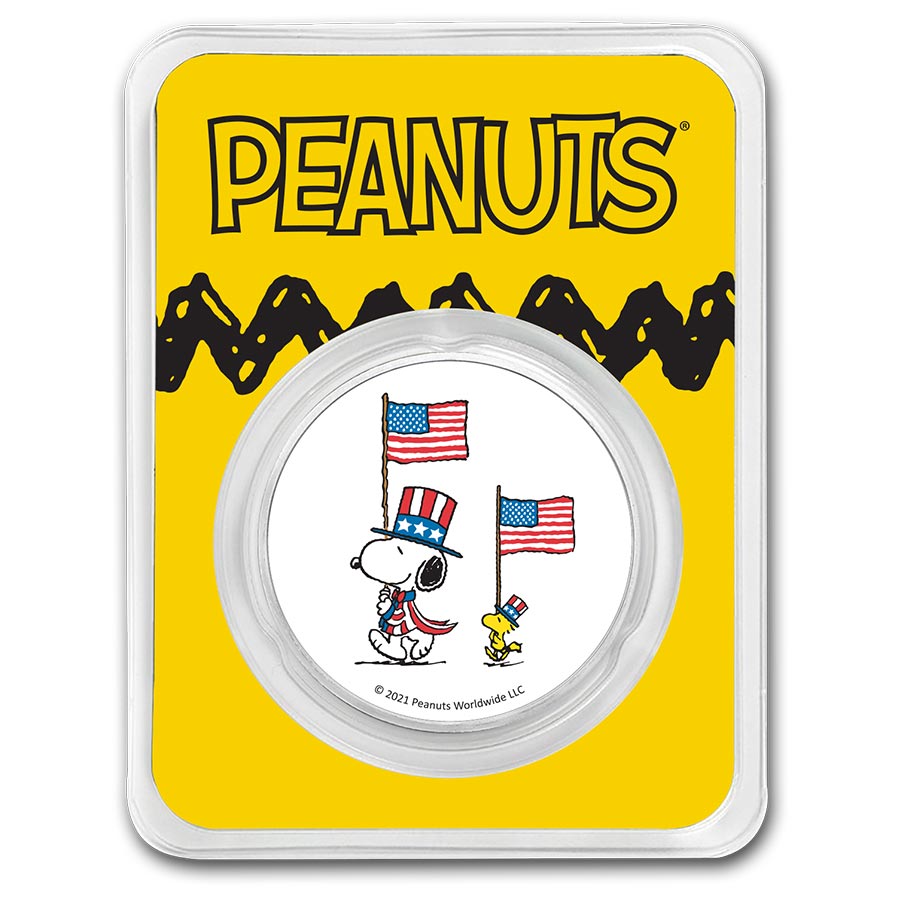 Peanuts® Patriotic Snoopy & Woodstock 1 oz Colorized Silver