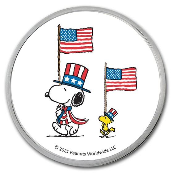 Peanuts® Patriotic Snoopy &amp; Woodstock 1 oz Colorized Silver