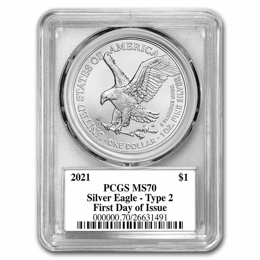 2021 American Silver Eagle (Type 2) MS-70 PCGS (FDI, Black Label)