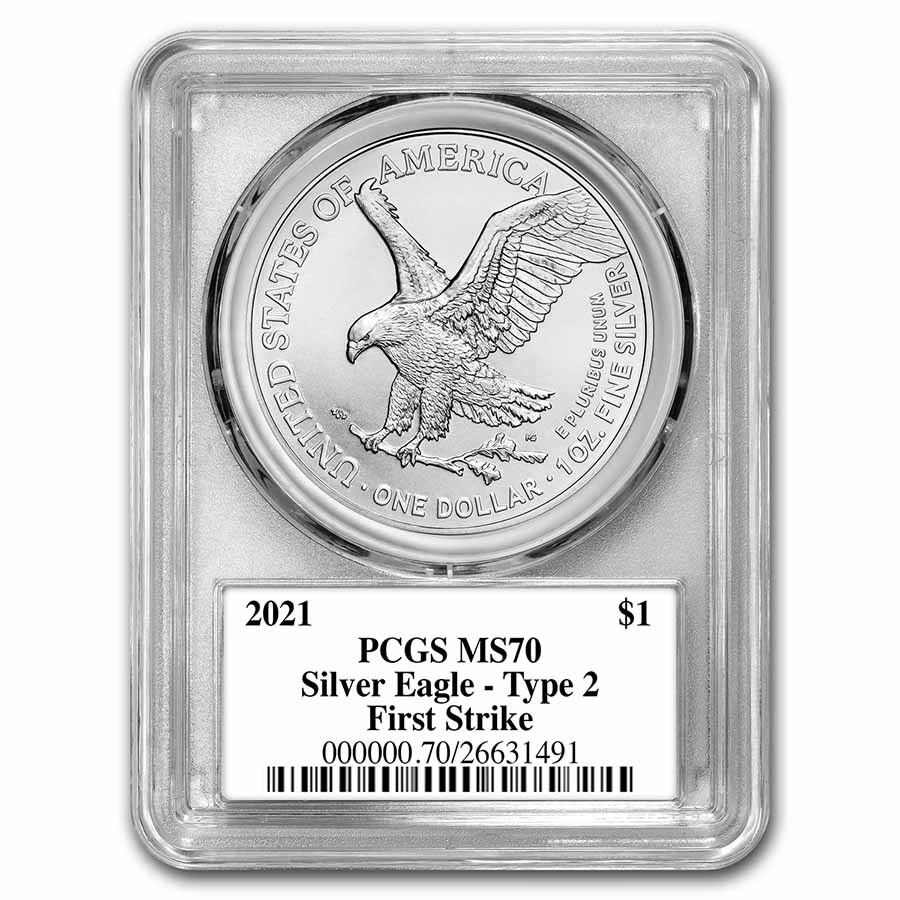 2021 American Silver Eagle (Type 2) MS-70 PCGS (FS, Black Label)