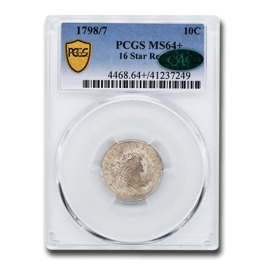 1798/7 Draped Bust Dime MS-64+ PCGS CAC (16 Stars Reverse)