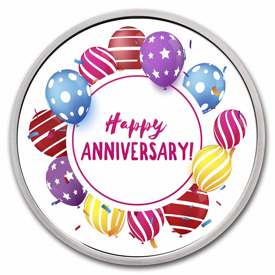 1 oz Silver Colorized Round - APMEX - Happy Anniversary, Balloons