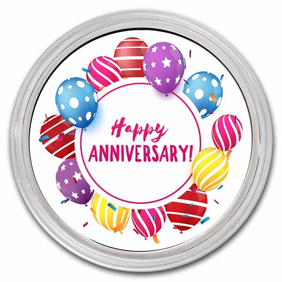 1 oz Silver Colorized Round - APMEX - Happy Anniversary, Balloons