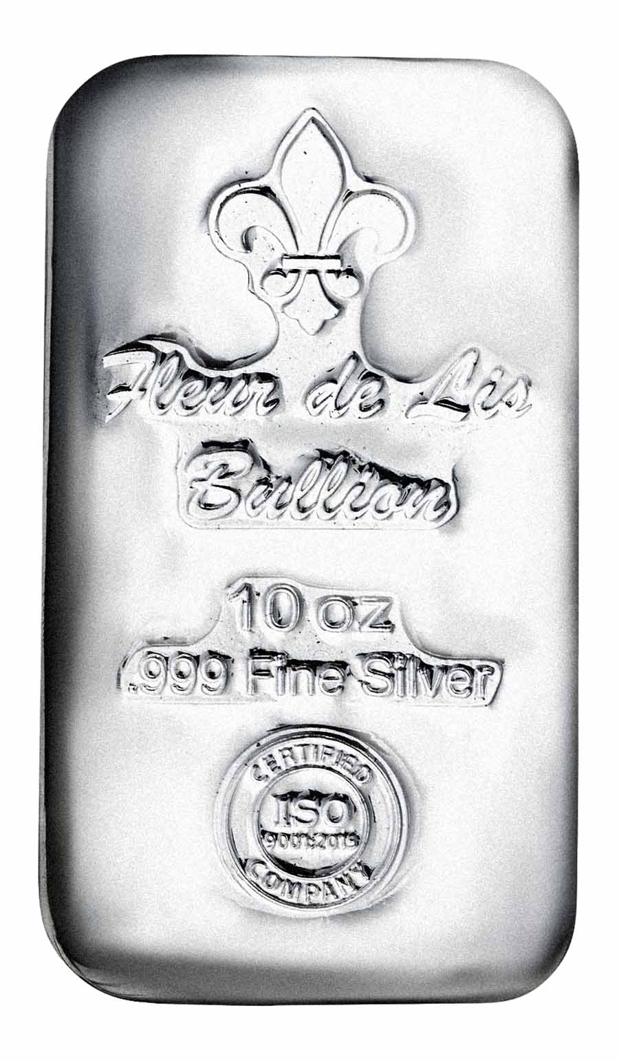 10 oz Cast-Poured Silver Bar - Fleur-de-Lis Bullion