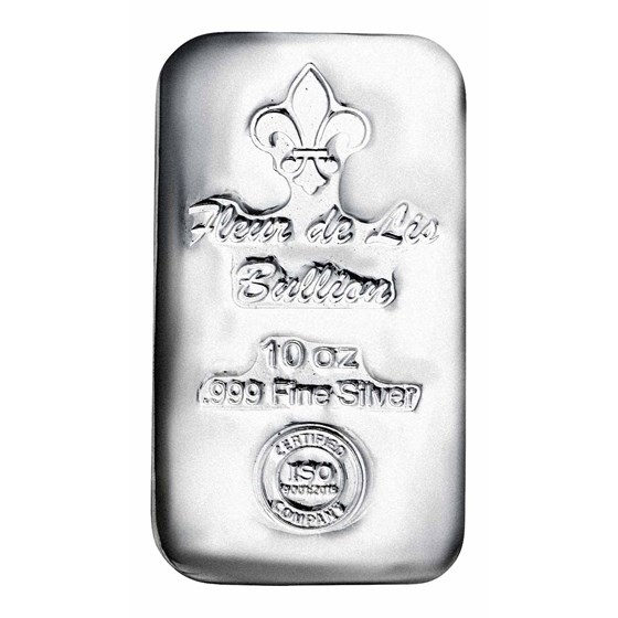 10 oz Cast-Poured Silver Bar - Fleur-de-Lis Bullion