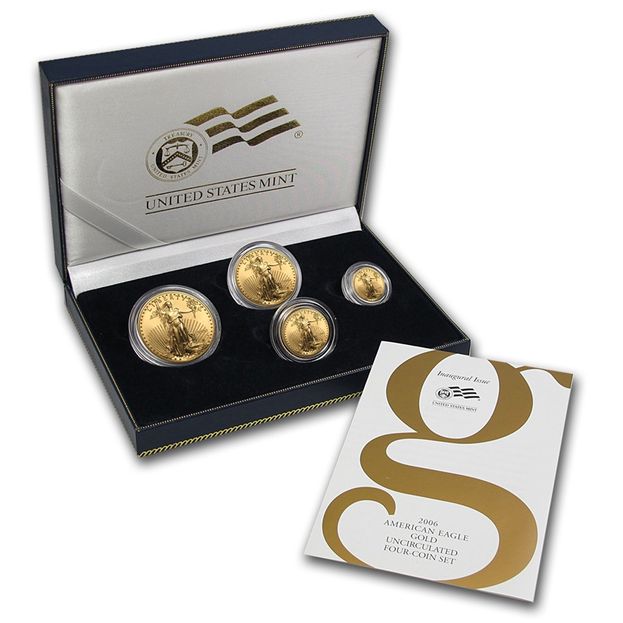 2006-W 4-Coin Burnished American Gold Eagle Set (w/Box & COA)