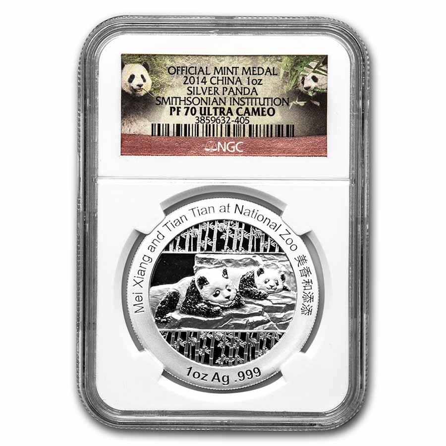 2014 China 1 oz Silver Panda Smithsonian PF-70 NGC (Box & COA)