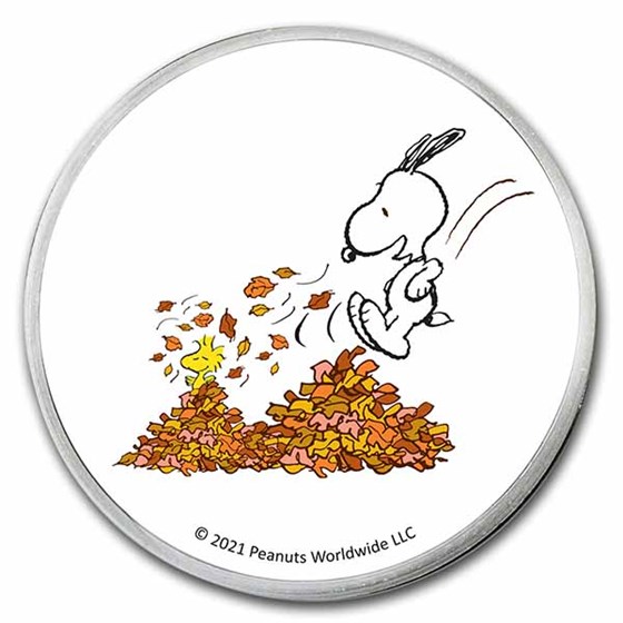 Peanuts® Snoopy &amp; Woodstock Leaf Pile 1 oz Colorized Silver