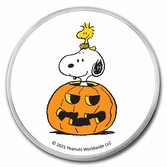 Peanuts® Snoopy &amp; Woodstock Jack-o-Lantern 1 oz Colorized Silver