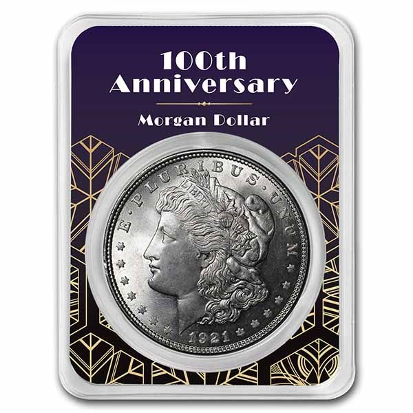 1921 Morgan Dollar BU - w/100th Anniv Art Deco Snowflake Card