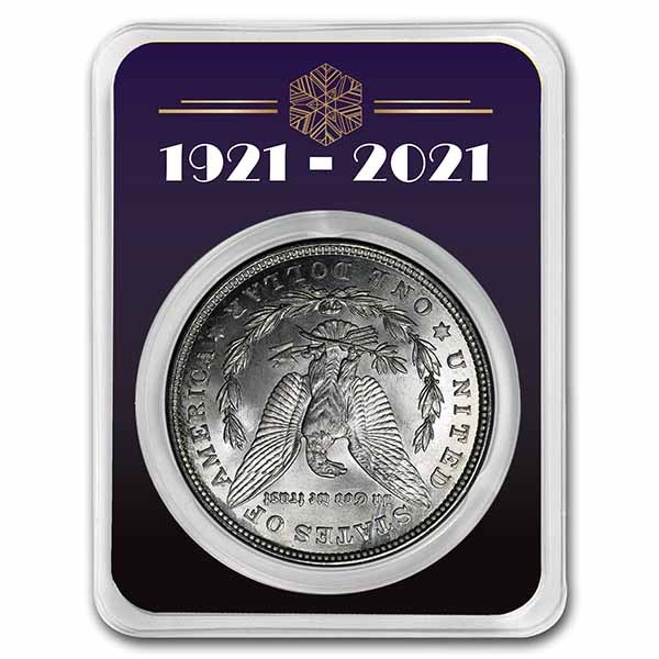1921 Morgan Dollar BU - w/100th Anniv Art Deco Snowflake Card