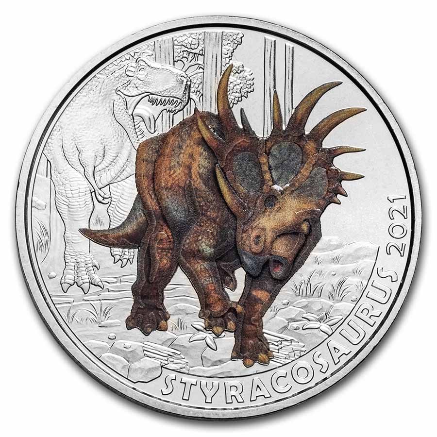 2021 Austria Cupro-Nickel €3 Color Supersaurs (Styracosaurus)