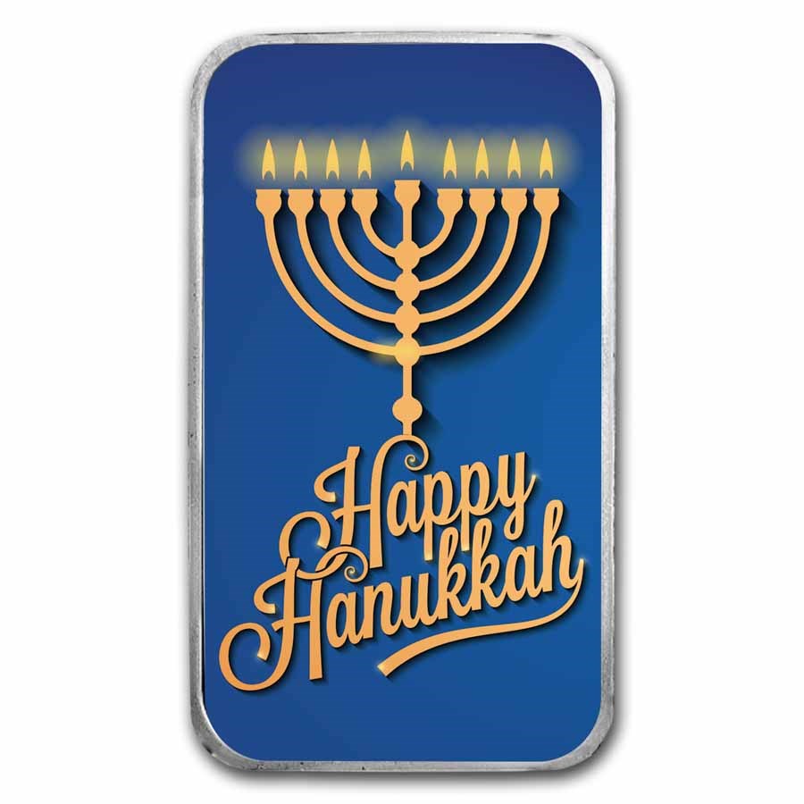 2026 1 oz Silver Colorized Bar - Happy Hanukkah