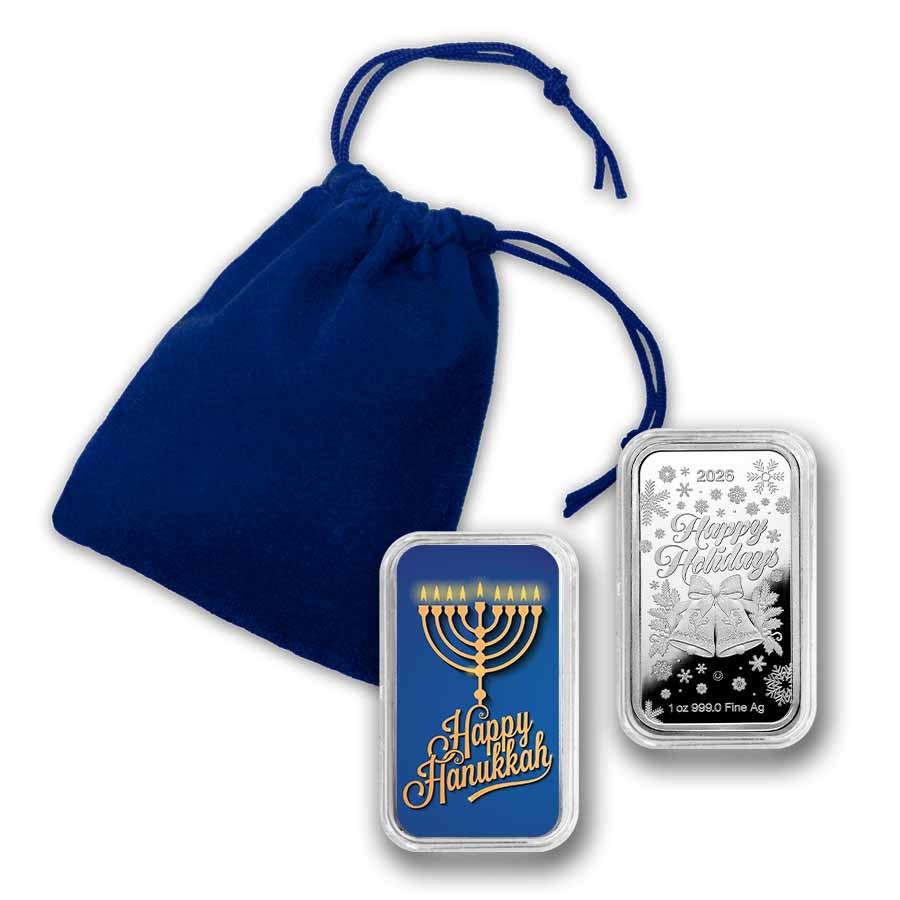 2026 1 oz Silver Colorized Bar - Happy Hanukkah