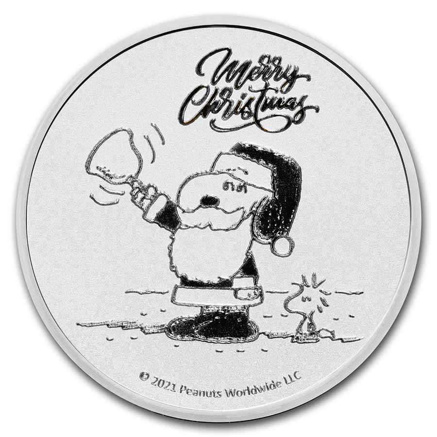 Peanuts® Snoopy & Woodstock Christmas 1 oz Silver Round