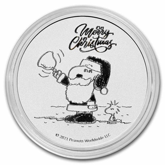 Peanuts® Snoopy &amp; Woodstock Christmas 1 oz Silver Round