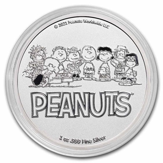 Peanuts® Snoopy &amp; Woodstock Christmas 1 oz Silver Round
